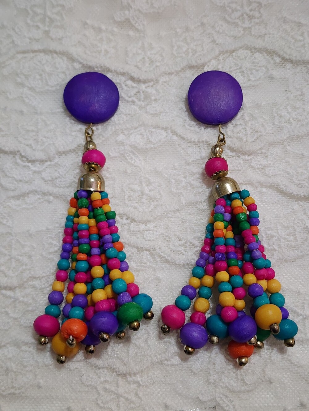Boho Chunky Multicolored Tassel Dangle Earrings